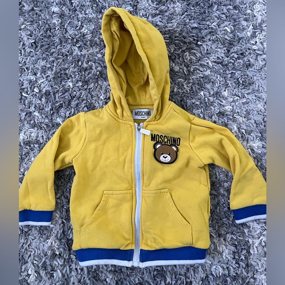 Moschino Kids Bear Yellow Zip up Hoodie Sz 9-12 months